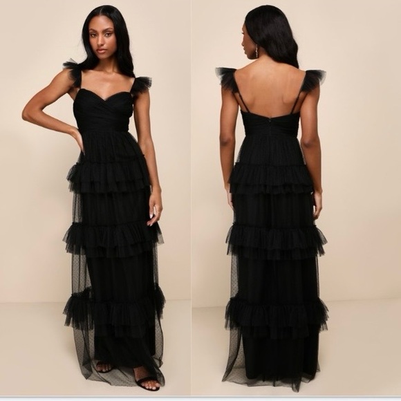 Lulus Dresses & Skirts - Lulus Pure Radiance Black Mesh Swiss Dot Tiered Maxi Long Dress, Size 3XL, NWT